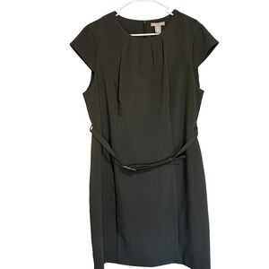 HM Womens XL Dark Olive Green Pleated Neck Belted Sheath Dress NWT